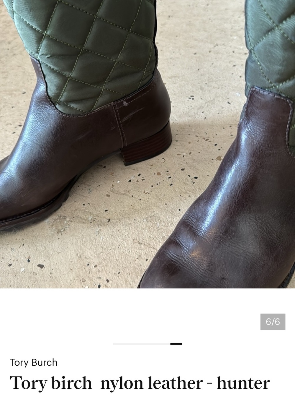 Tory Burch Olive Quilted Nylon and Brown Leather Over-the-Knee Boots - Picture 5 of 6